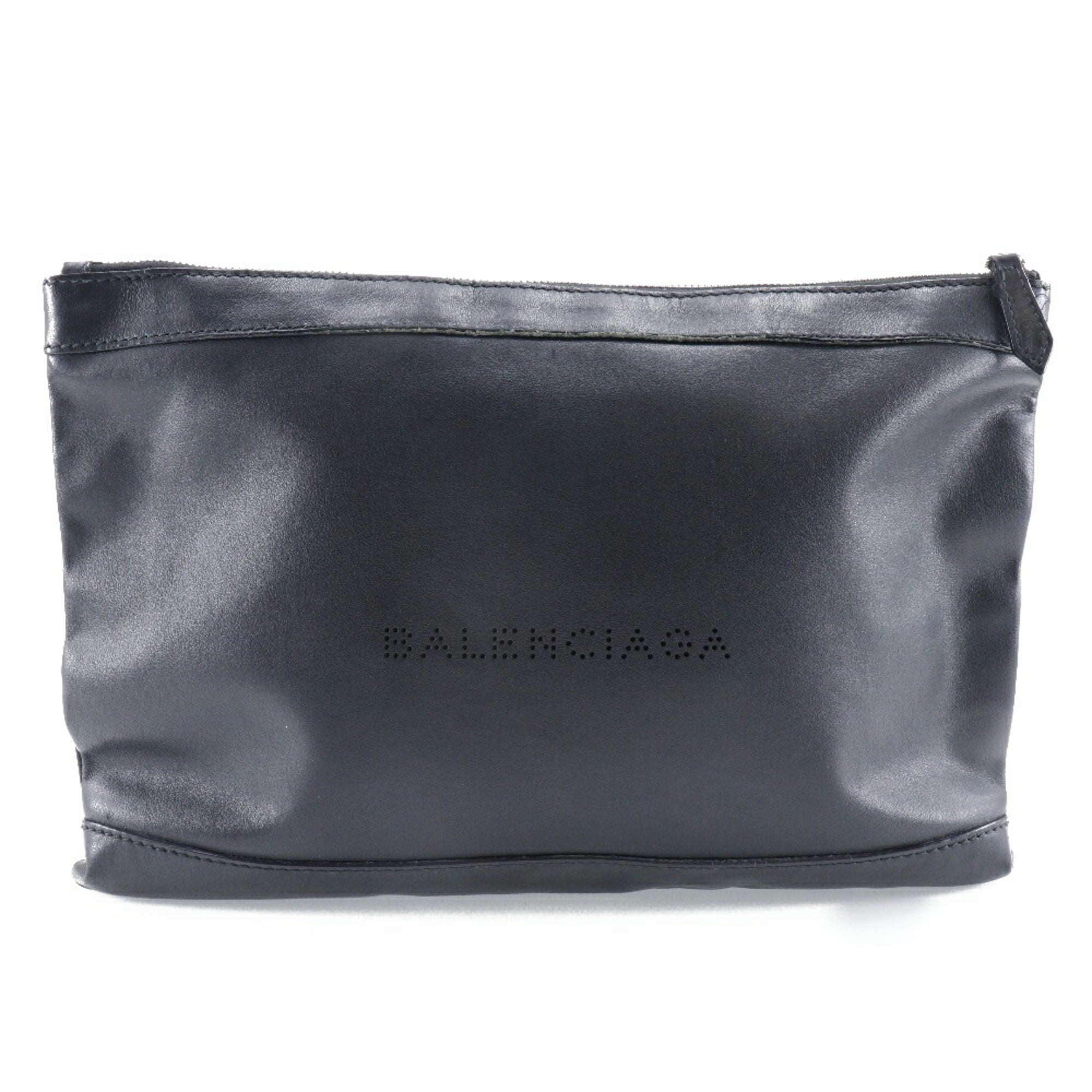 BALENCIAGA Navy Clip M Clutch Bag 373834 Lambskin Made in Italy Black