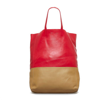 CELINE Vertical Cover Bicolor Tote Bag Red Beige Leather Ladies