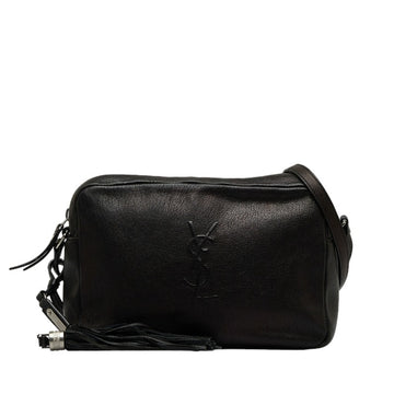 SAINT LAURENT Monogram YSL Shoulder Bag Black Leather Women's