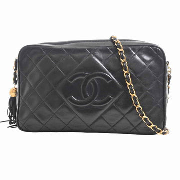 Chanel lambskin matelasse here mark chain shoulder bag black