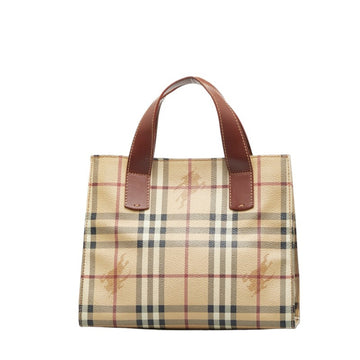 BURBERRY Nova Check Shadow Horse Handbag Beige PVC Leather Women's