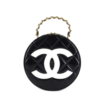 CHANEL matelasse round vanity hand bag enamel black white vintage gold metal fittings Matelasse Round Vanity