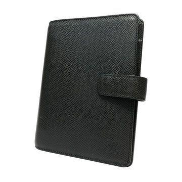 LOUIS VUITTON Taiga Agenda MM Notebook Cover Unisex Leather One Point Brand Logo Simple Silver Metal Fittings Black Ardoise R20222