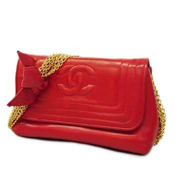 CHANELAuth  Women's Leather Shoulder Bag Red Color