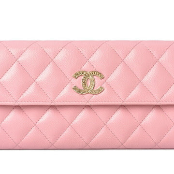 CHANEL Wallet Long Coco Mark CC Motif Caviar Skin Rose Pink