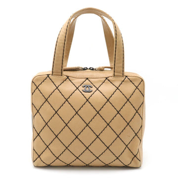 CHANEL Wild Stitch Coco Mark Tote Bag Handbag Leather Beige A14693