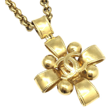 CHANEL Necklace 97A Cross Ribbon Coco Mark Gold Plated Accessories Women's Men's Unisex