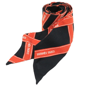 HERMES Twilly BOLDUC Ribbon Pattern Women's Scarf Muffler 100% Silk Black