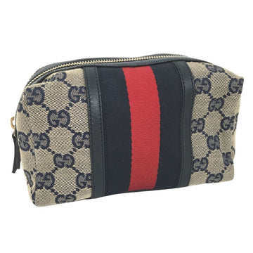 GUCCI Pouch Shelly 256636 GG Canvas Leather Navy Ladies