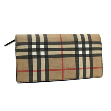 BURBERRY Folio Long Wallet Beige x Black Check PVC Leather  Women's Men's