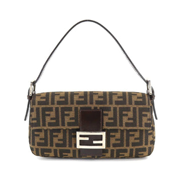 FENDI Zucca Pattern Mamma Bucket Shoulder Bag Canvas Leather Brown 26424 Silver Hardware Baguette