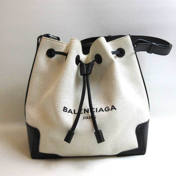 BALENCIAGA Bag Navy Bucket Ivory x Black Shoulder 409000 Canvas