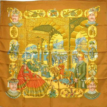 HERMES Scarf Carre 90 MAHARAJAS Maharaja Brown x Yellow Silk  Women's