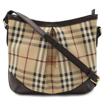 BURBERRY Nova check plaid shoulder bag PVC leather beige dark brown tea red