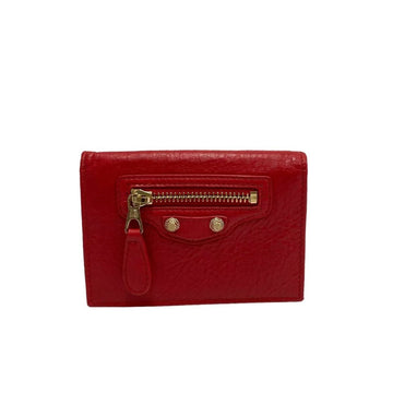 BALENCIAGA Classic Leather Genuine Bifold Card Case Business Holder Red