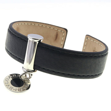 BVLGARI Bracelet 23515 Black Silver Leather Metal Men's Bangle