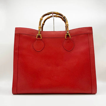 GUCCI Bamboo Tote Bag Handbag Handheld Red Leather Ladies Fashion Old Brand 002 1186 0259 USED