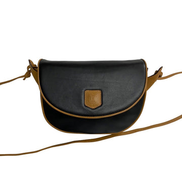 CELINE Vintage Triomphe Logo Embossed Leather Genuine Mini Shoulder Bag Sacoche Black Brown