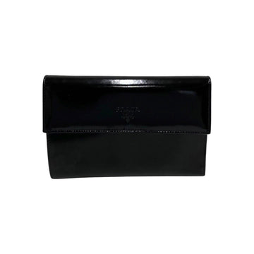 PRADA Logo Engraved Patent Leather Genuine Bifold Wallet Mini Black