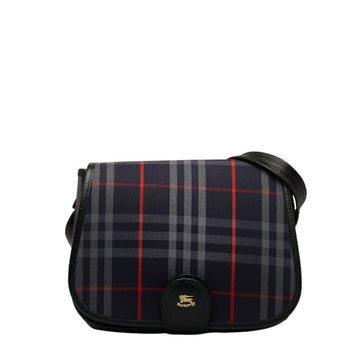 BURBERRY Nova Check Shadow Horse Shoulder Bag Navy Canvas Leather Women's