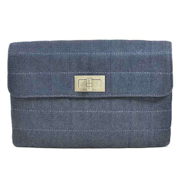 CHANEL clutch bag chocolate bar denim indigo blue silver ladies