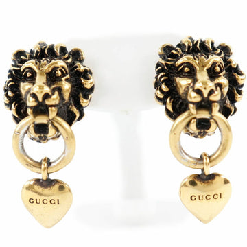 GUCCI Lion Head & Heart 645627I4600 Gold Plated Women's Earrings