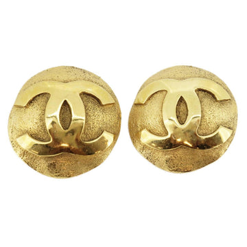 CHANEL earrings vintage here mark round shape circle GP plated gold ladies