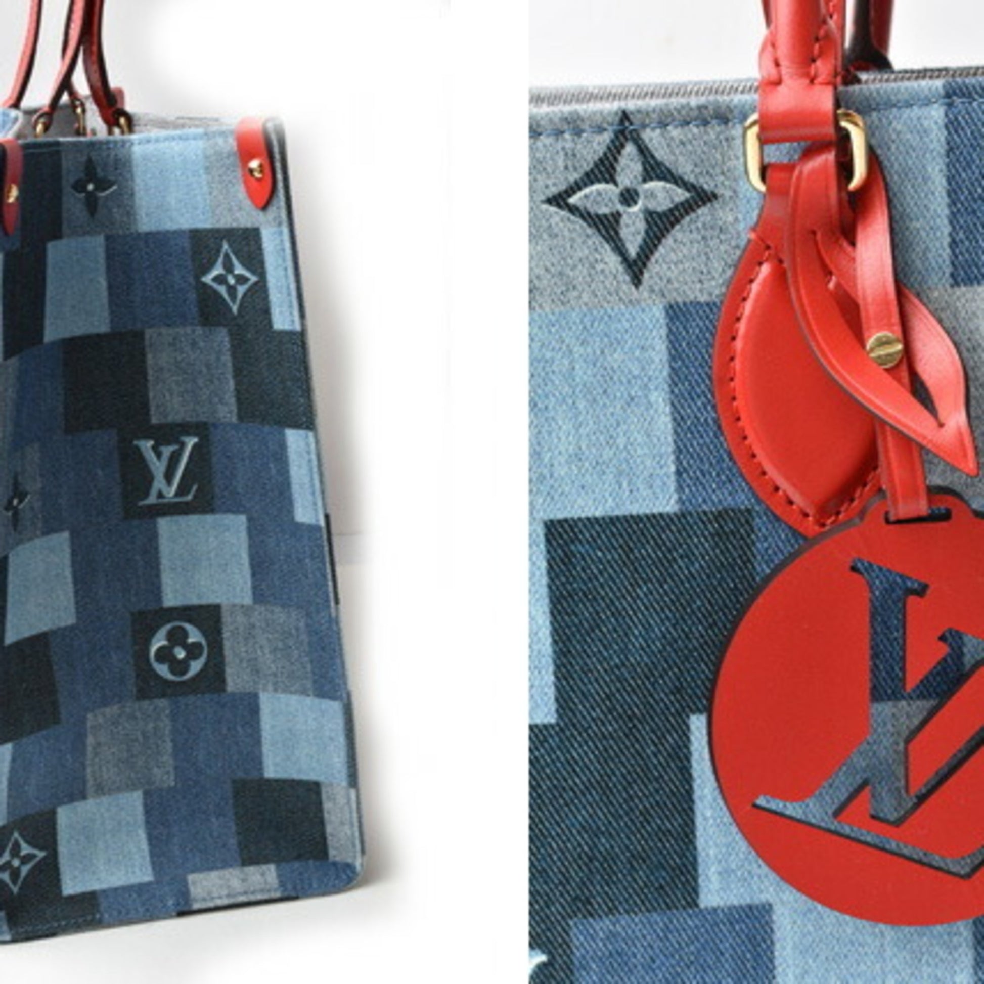 LOUIS VUITTON Onthego GM Womens tote bag M44992 blue x red Leather