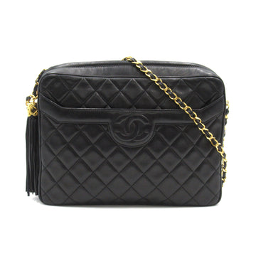 CHANEL Matelasse Fringe ChainShoulder Black leather