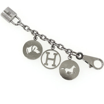 HERMES Amulet 4 Bulllock Bag Charm Keychain Cadena Horse Dog H Ruthenium Black