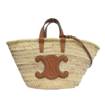 CELINE Teen Triomphe Pannier Raffia Leather Basket Bag Handbag Natural Brown Women's