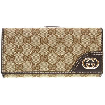 Gucci Interlocking G 181593 GG Canvas Beige Brown W Long Wallet