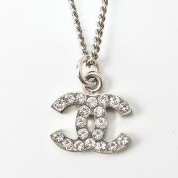 CHANEL necklace pendant  here mark CC rhinestone silver white