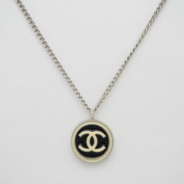 CHANEL round coco necklace black and white pendant 04A silver ladies here mark