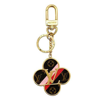 LOUIS VUITTON Charm Portocre Intousa Flower Gold Pink Brown Monogram M67356 GP Canvas DI0179  Key Ring Holder LV