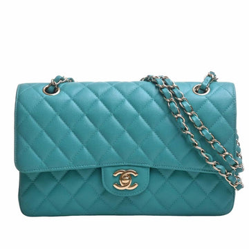 CHANEL Caviar Skin Matelasse Coco Mark W Flap Chain Shoulder Bag Green Women's