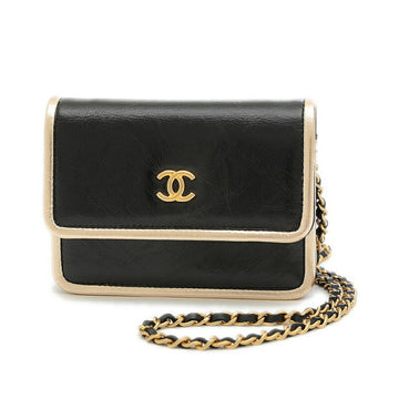 Chanel Mini Chain Wallet Clutch Leather Black AP2767