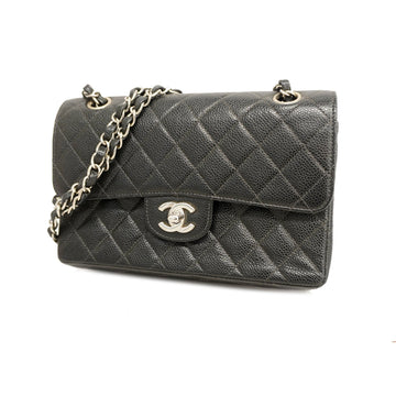 Chanel Shoulder Bag Matelasse W Flap W Chain Caviar Skin Black Silver metal