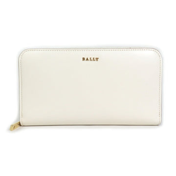 BALLY Round Zipper Long Wallet Leather Ivory Unisex