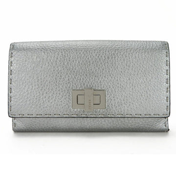 FENDI 8M0308 Peekaboo Selleria Long Wallet Continental Leather Silver Accessories Women's