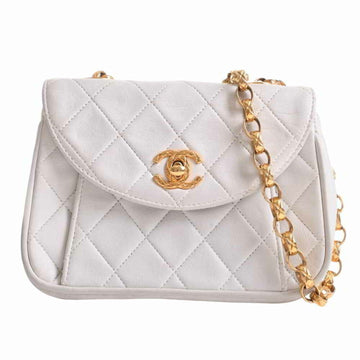 Chanel lambskin mini matelasse here mark chain shoulder bag white