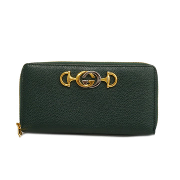GUCCIAuth  Zumi Gold Hardware 570661 Women's Leather Long Wallet [bi-fold] Green