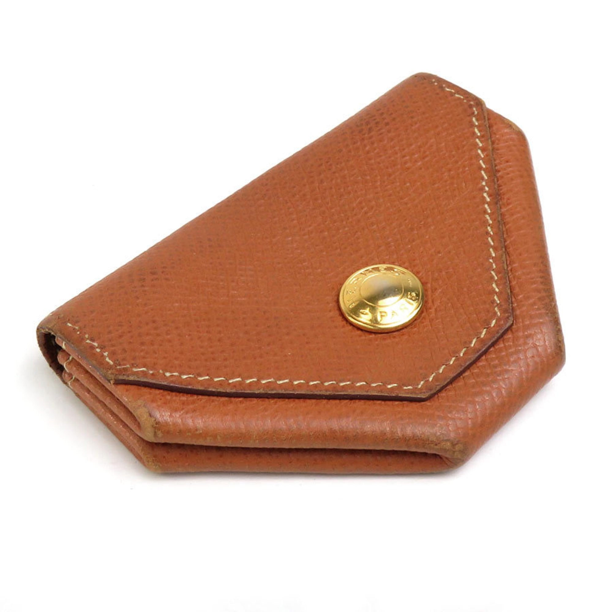 HERMES Coin Case Levain Quatre Leather Brown Gold