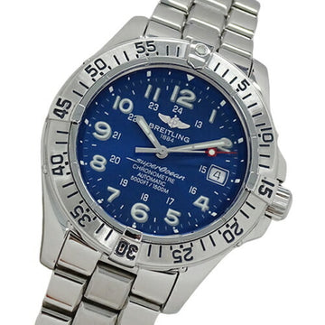 BREITLING Superocean A17360 Watch Men's Date Automatic AT Stainless Steel SS Silver Blue Polished