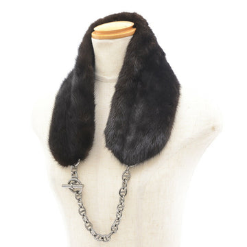 HERMES Chaine d'Ancre Mink Fur Scarf Dark Brown Silver Hardware