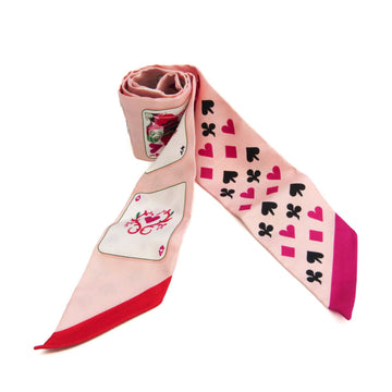 HERMES Twilly Playing Card Pattern H063169S Women's Silk Scarf Pink