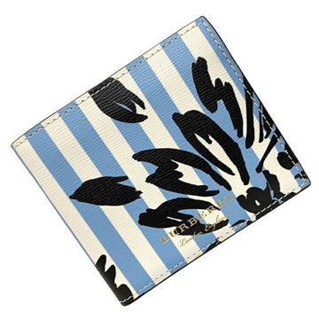 Burberry Wallet Light Blue MS REG CCBILL8 Leather BURBERRY Men's Bi-Fold Striped Flower Fold White Black