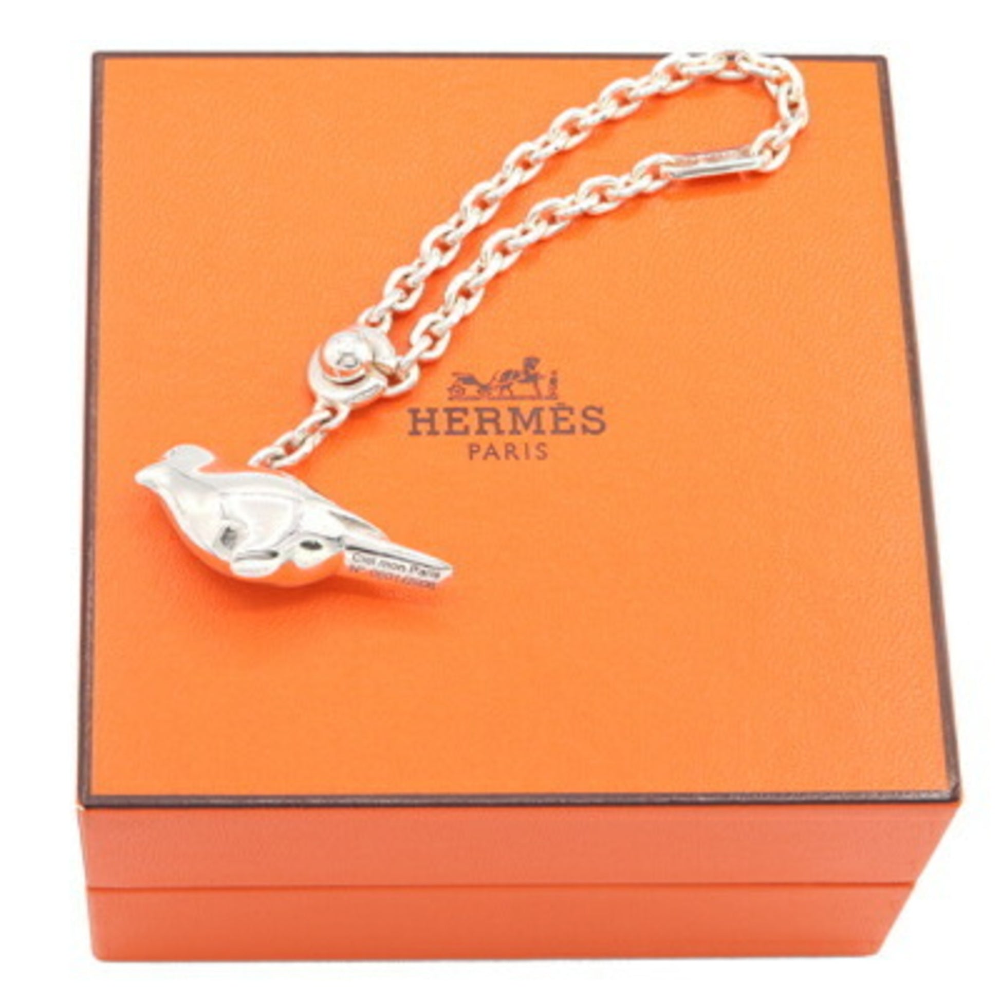 Hermes bag charm bird motif SV sterling silver 925 key holder ring