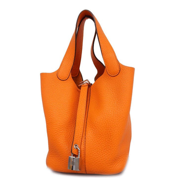 HERMES Handbag Picotan Lock PM L Engraved Taurillon Clemence Orange Silver Hardware Ladies