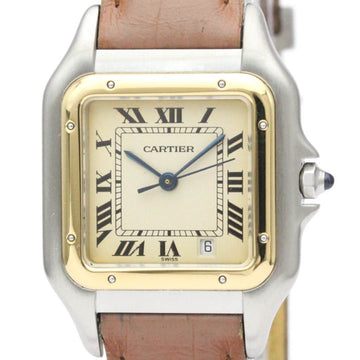 CARTIERPolished  Panthere 18K Gold Steel Leather Quartz Ladies Watch BF554420